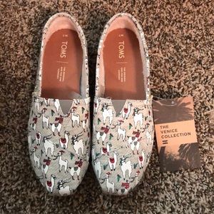 Grey Fleck Jersey Fa La Llama Print TOMS, SIZE 7